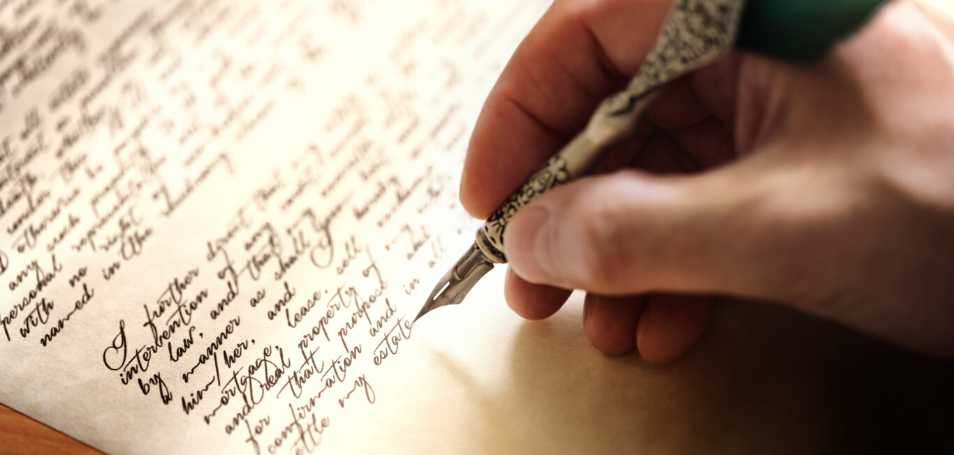 Writing,with,quill,pen,last,will,and,testament,or,concept